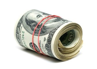 copula of dollars on white background