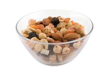 Bowl of nuts isolated on white background