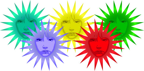 vector colorful flower shaped suns with faces