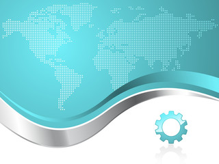 World Map with Gear Logo Business Background