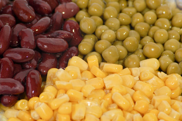Bean, corn, pea on white