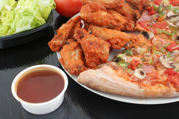 pizza and chicken wings