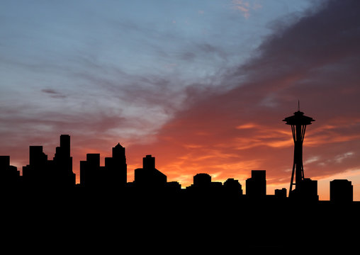 Seattle Skyline At Sunset