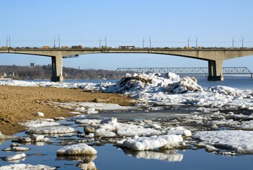 Spring.  Drifting Ice on river Volga. © elen_studio