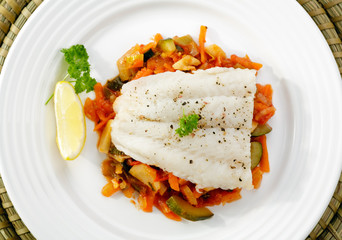 Boiled fish and vegetables