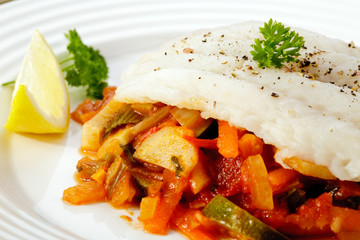 Boiled fish and vegetables