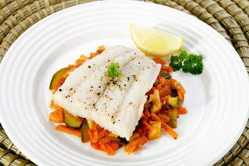 Boiled fish and vegetables