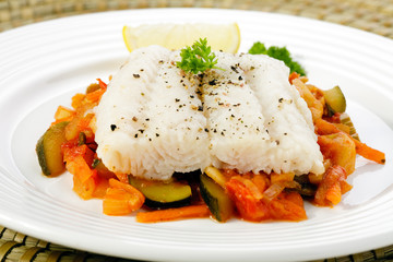 Boiled fish and vegetables