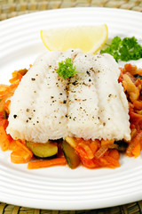 Boiled fish and vegetables