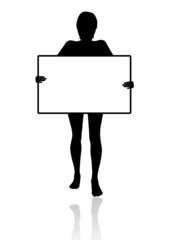 A girl holding a blank board