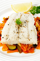 Boiled fish and vegetables