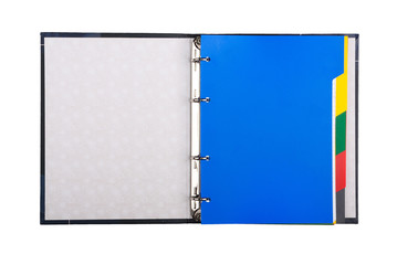 open copy book with blue bookmark