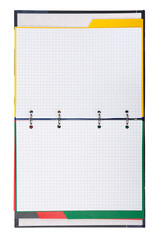 open copybook with color bookmarks