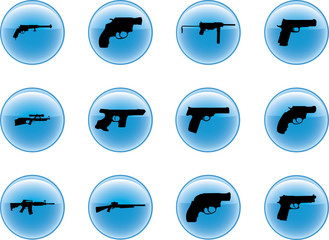 Guns. Set of 12 round vector buttons for web