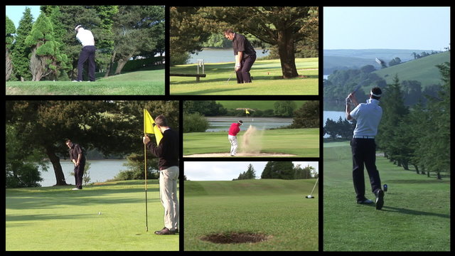 Collage of men playing golf footage
