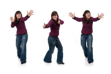 Fototapeta premium collage of three diferent happy girl body expressions