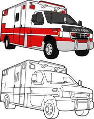 Vector Drawing of an Ambulance - color and lines