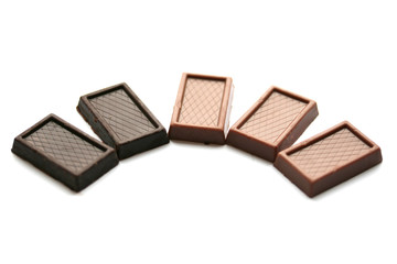 milk and dark chocolates on the white background