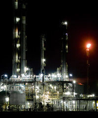 Part of refinery complex,night