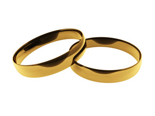 3d gold wedding rings isolated on white