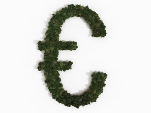 Realistic Euro sign made of various trees