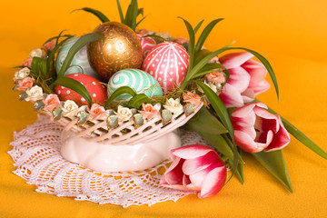 eggs decorative and tilips
