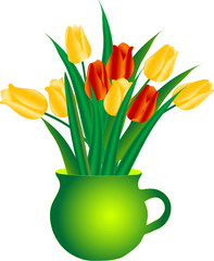 Bouquet of tulips in teapot
