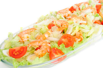 Shrimp salad in a glass dish