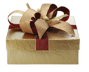 gold christmas gift box isolated on white
