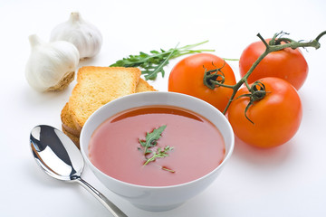 delicious and healthy homemade tomato soup and vegetables