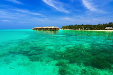 Fototapeta premium Water bungalows on a tropical island