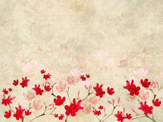 Fototapeta na wymiar czerwony i różowy kwiat kwiat wydruku na tle grunge