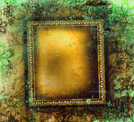 Gilded frame on grunge background