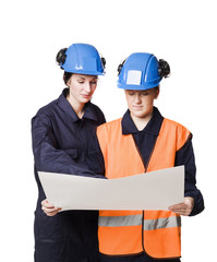 Two female buildingconstructors