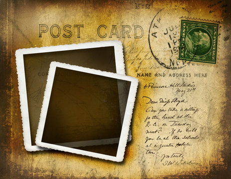 Vintage postcard with grungy background