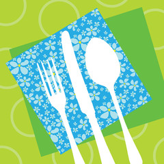 Retro restaurant design with cutlery silhouette and napkins