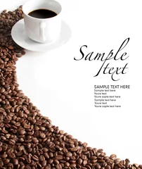 Türaufkleber Kaffeetasse und Getreide auf weißem Hintergrund © Worytko Pawel