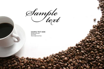 Printed kitchen splashbacks Cafe Coffee cup and grain on white background
