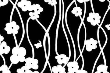 Papier Peint photo Fleurs noir et blanc FLORAL BLANC FOND NOIR
