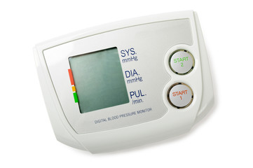 Digital blood pressure monitor isolated on white