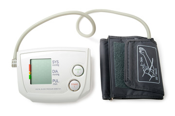 Fototapeta premium Digital blood pressure monitor isolated on white