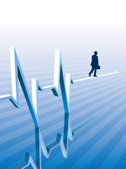 Businessman is walking on a graph