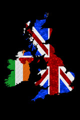 United Kingdom & Ireland - Flag Map on Black