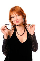 Woman posing with beads