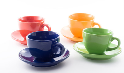 Obraz na płótnie Canvas Colourful coffee cups isolated on white