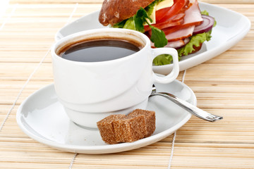 Ham sandwich and coffee