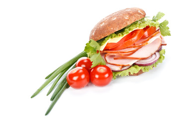 Ham sandwich with vegetables