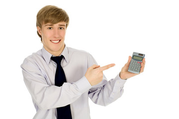 Man holding calculator