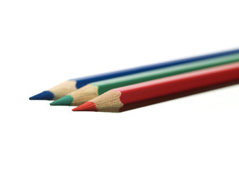 Red, green and blue colured pencils