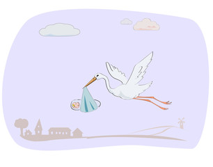 stork caring newborn baby